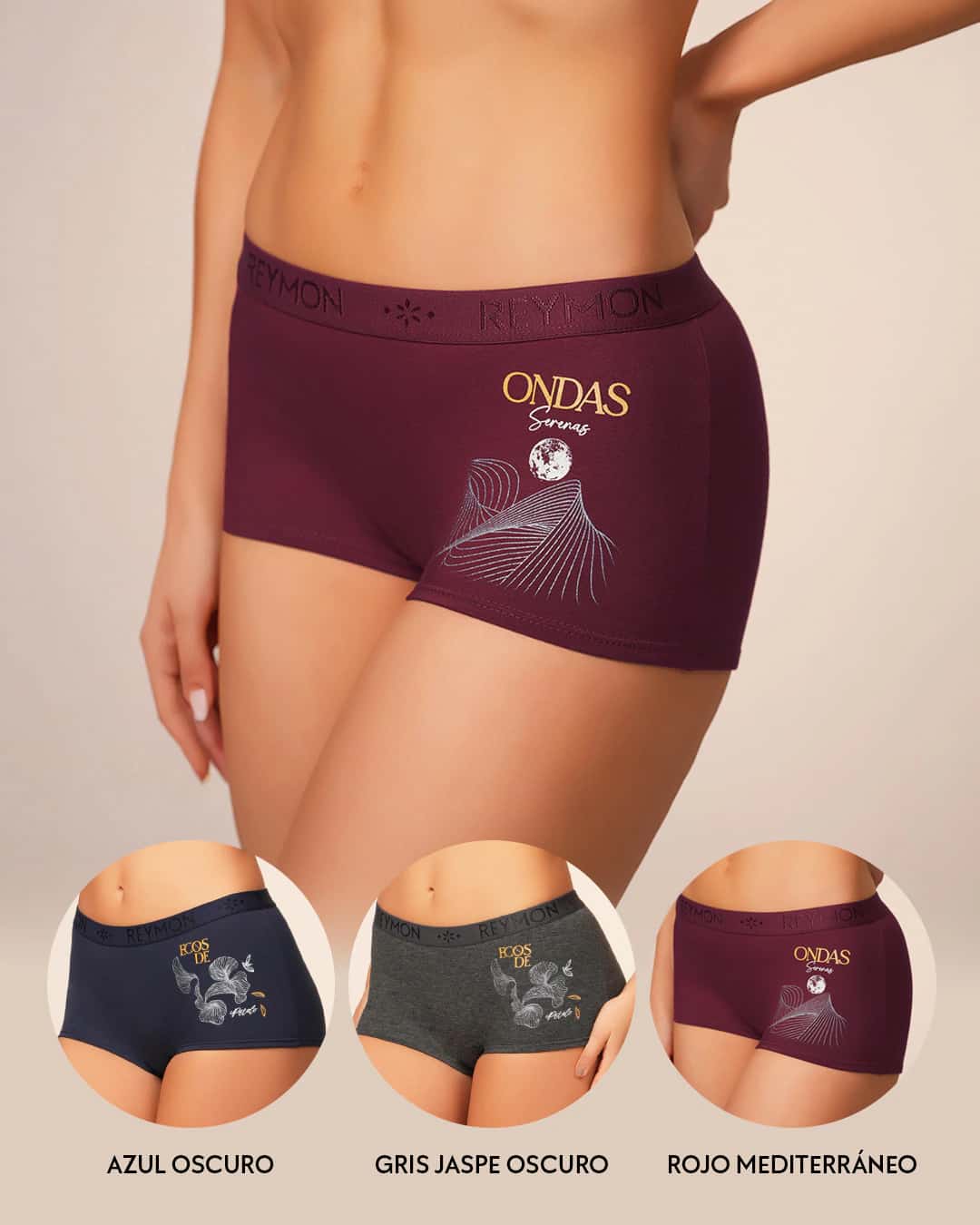 Trío de Bóxer Tiro Alto en Algodón Estampado para Mujer Reymon Ref. 8303
