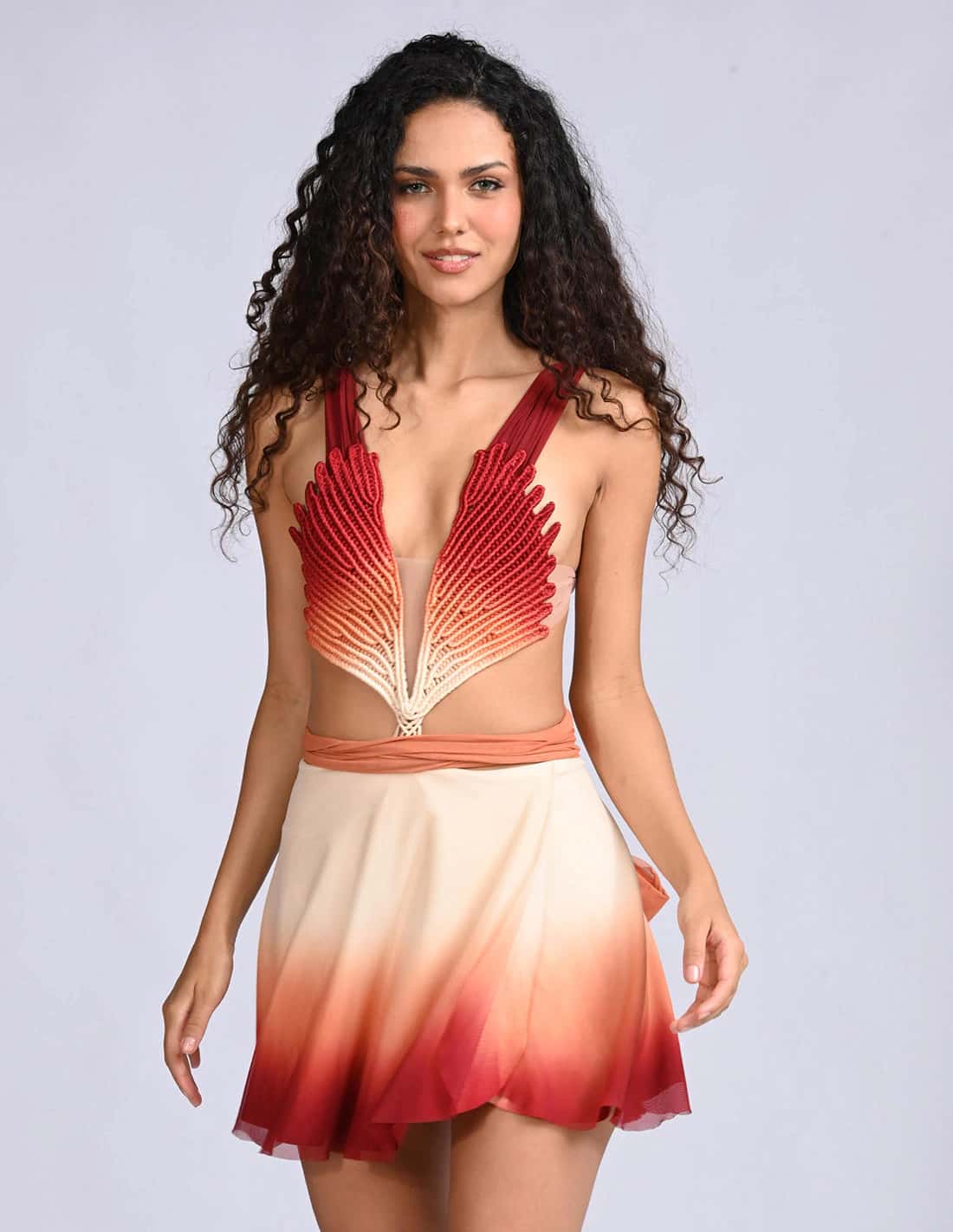 Vestido Feather Mini Ivory + Ochre + Burgundy