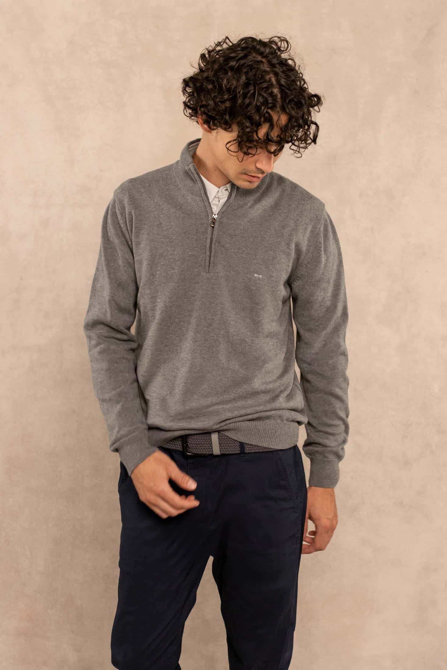 Halfzip Algodon Peinado Antiarrugas Gris Medio - miniatura 2