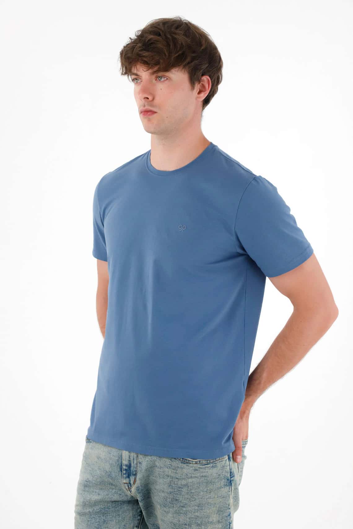 Camiseta con raqueta estampada azul para hombre