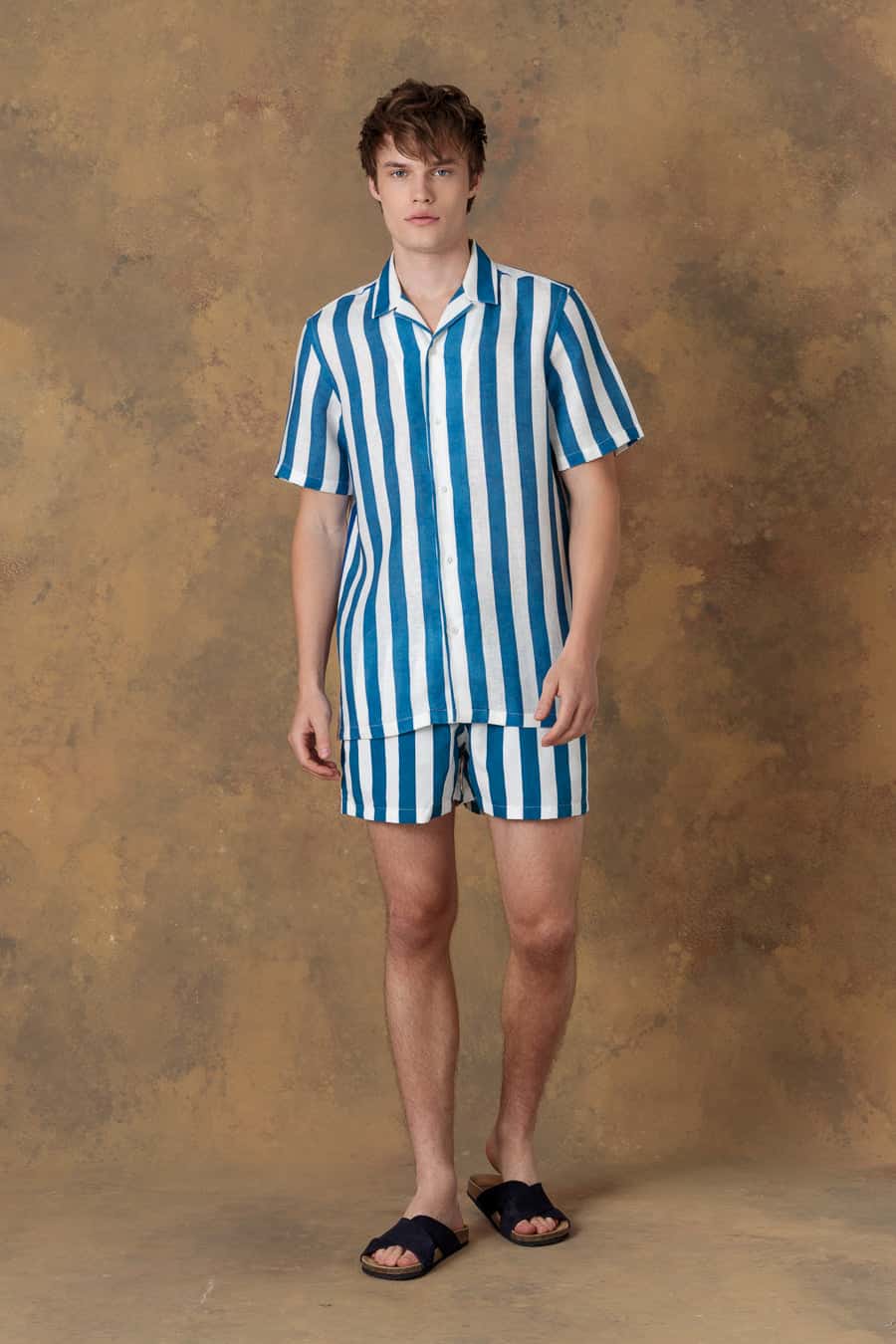 Men's linen shirt bowling nerida striped blue