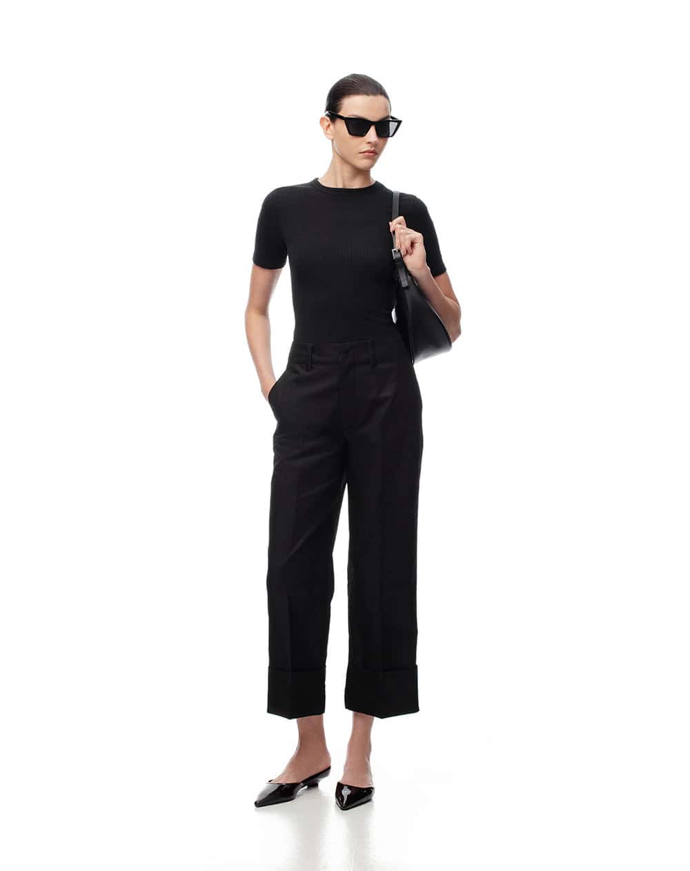 Pantalón culotte tiro medio negro mujer