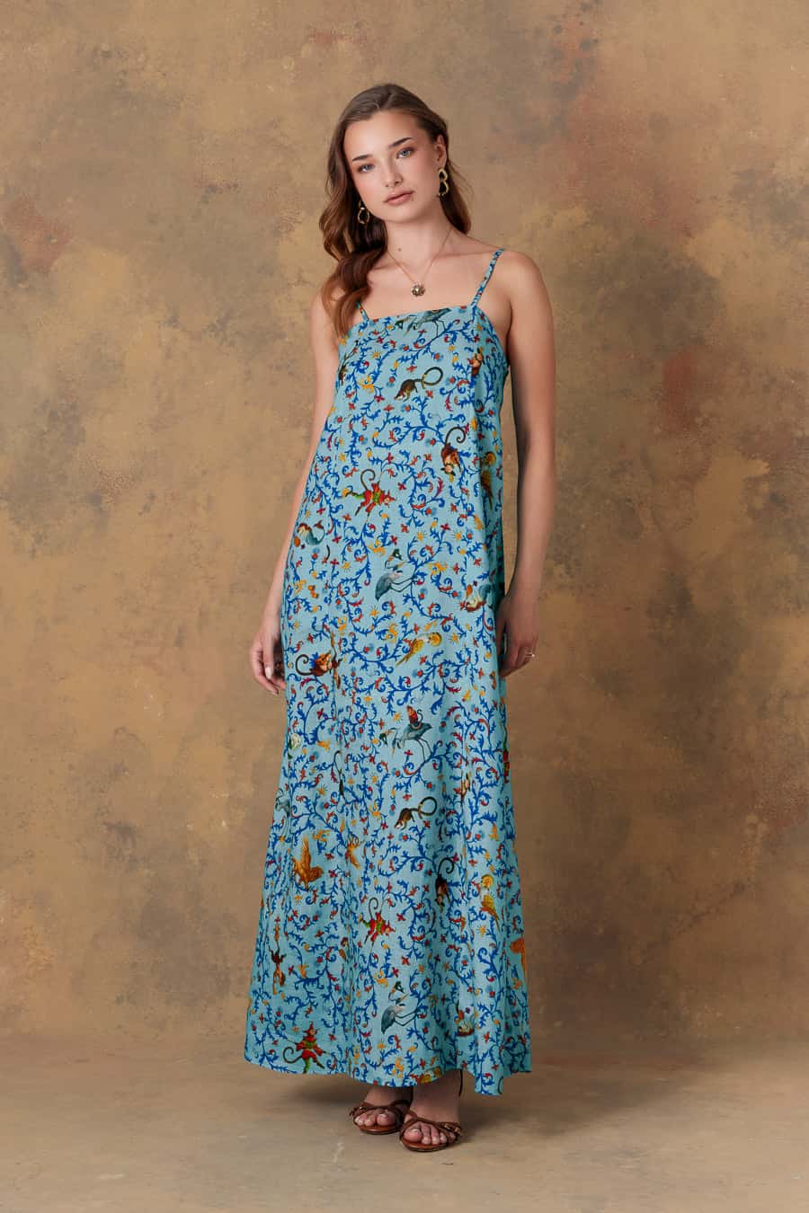 Women's dress linen delphos turquoise