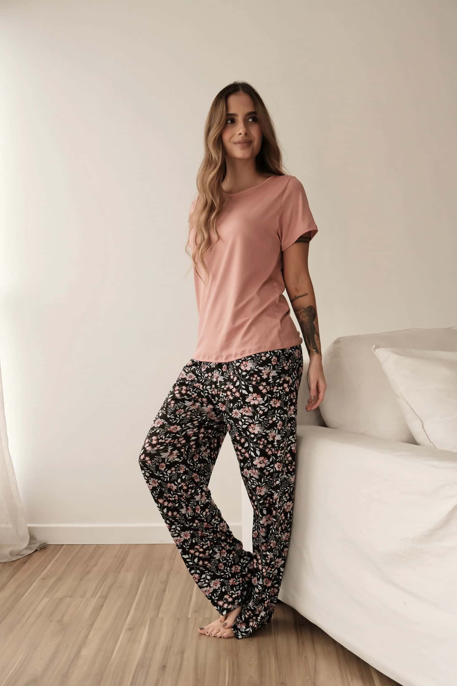 Pijama Pantalon Largo Estampado Negro