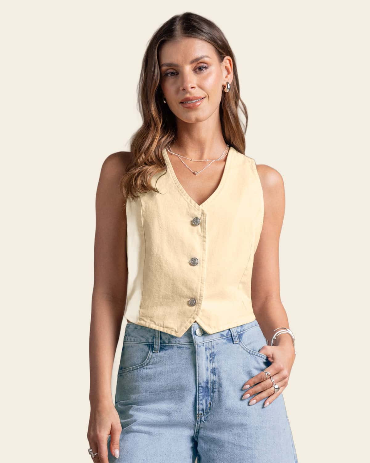 Chaleco corto en tela tipo denim