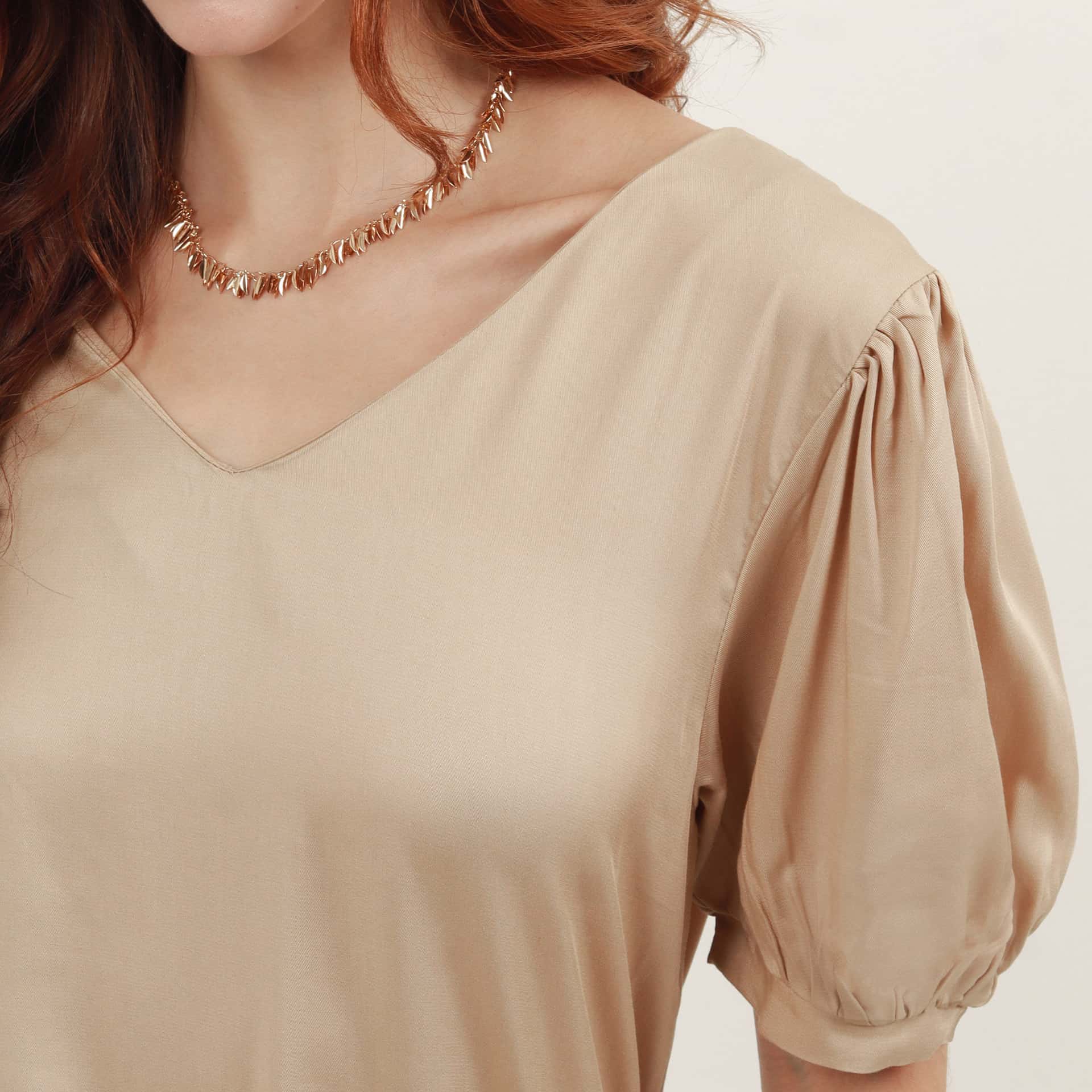Blusa cuello en v manga corta globo - miniatura 6