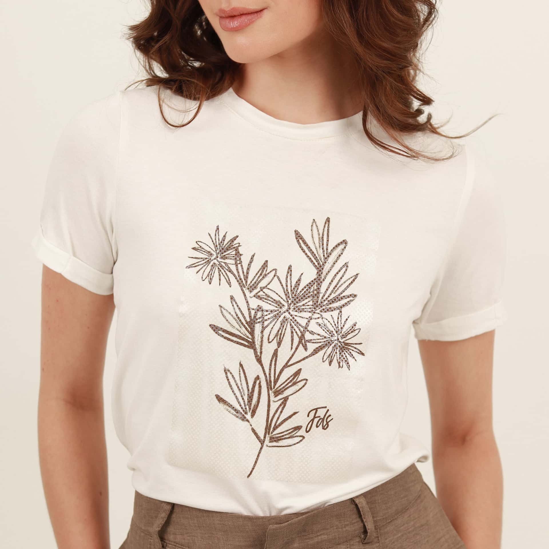 Camiseta cuello redondo manga corta con estampado flores - miniatura 6