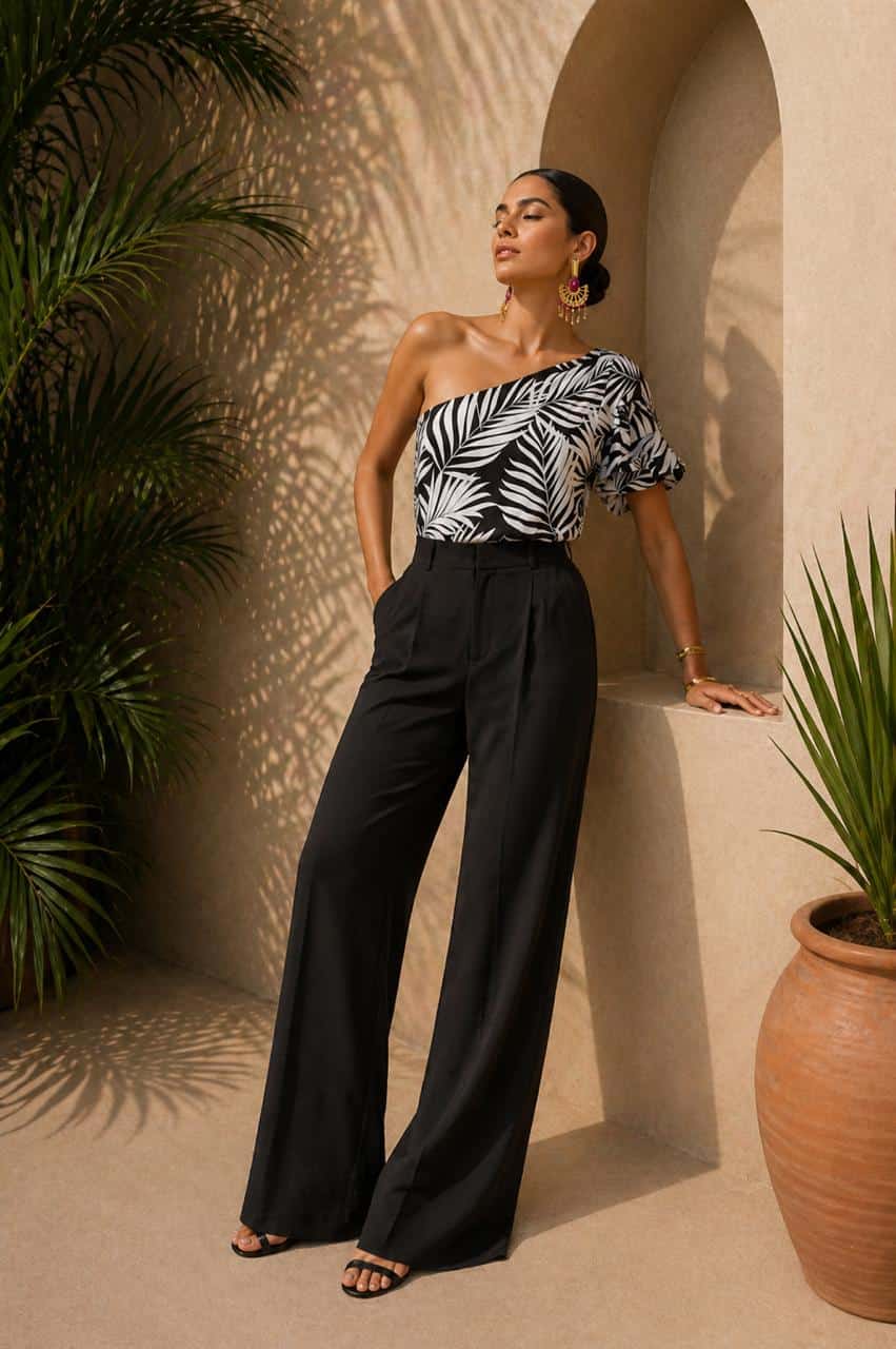 Blusa Berlina II Palmeras Negro + Blanco