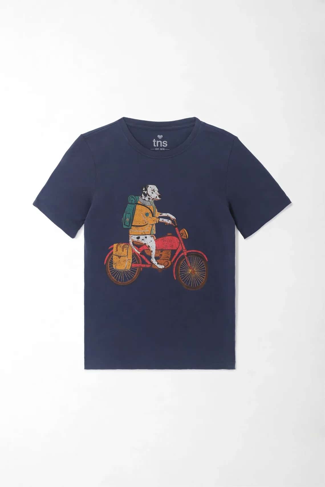 Camiseta niño algodón azul marino fit clásico con gráfico con acabado natural