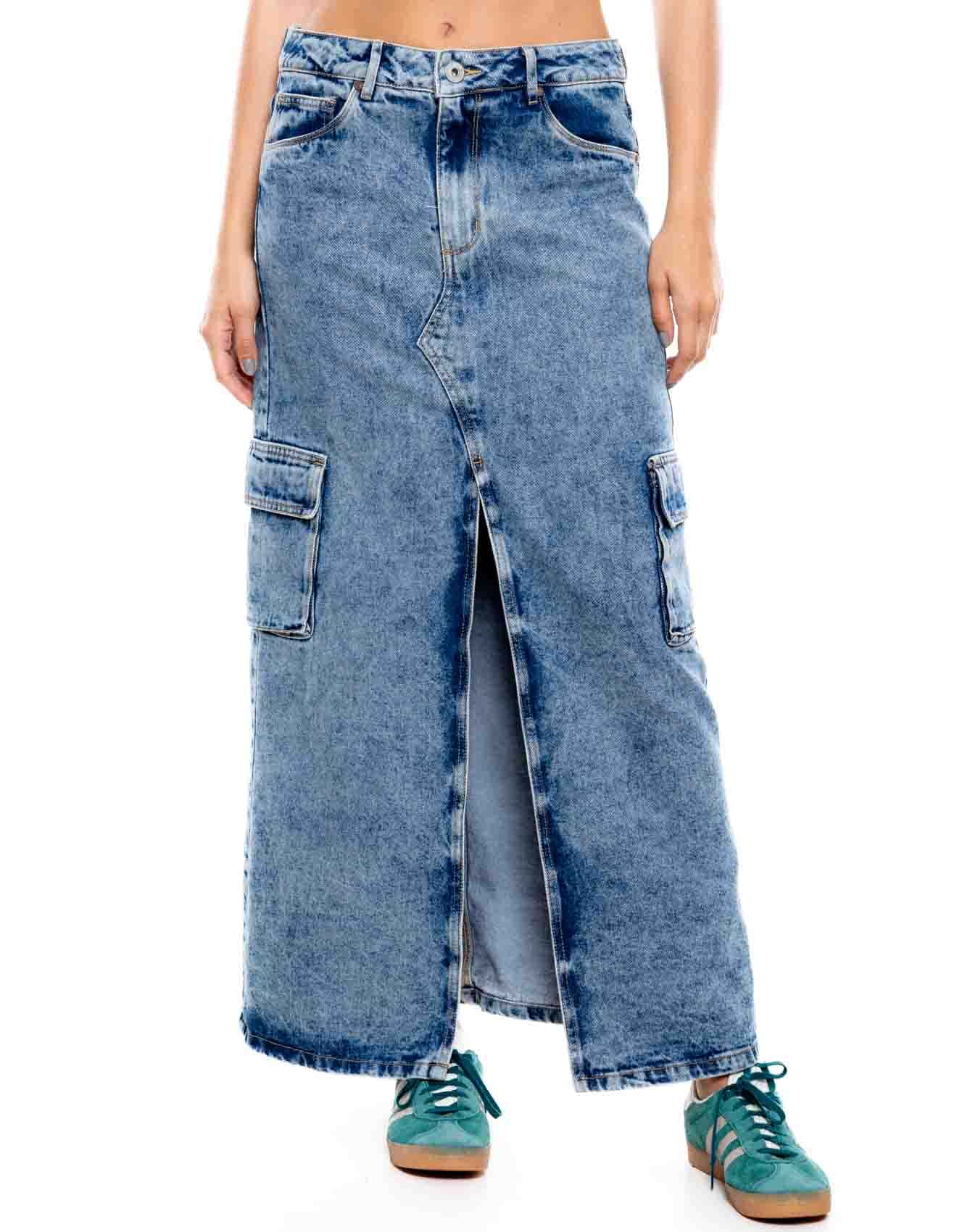 Maxi Falda Cargo En Denim