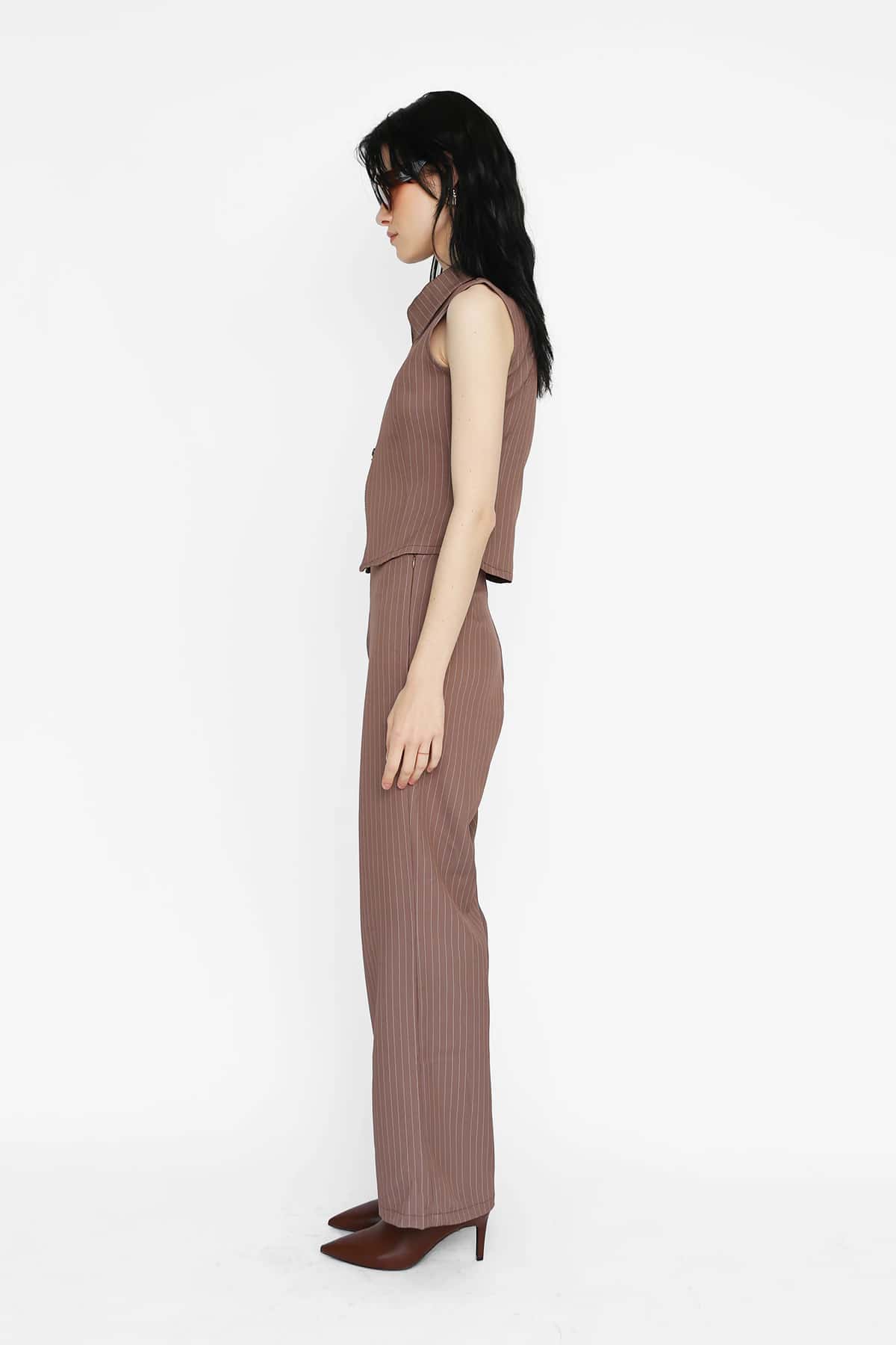 Everyday Pants in Brown Pinstripe
