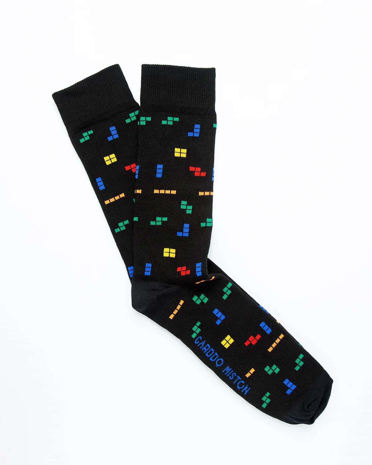 Medias Algodón Estampado Tetris - Fondo Negro