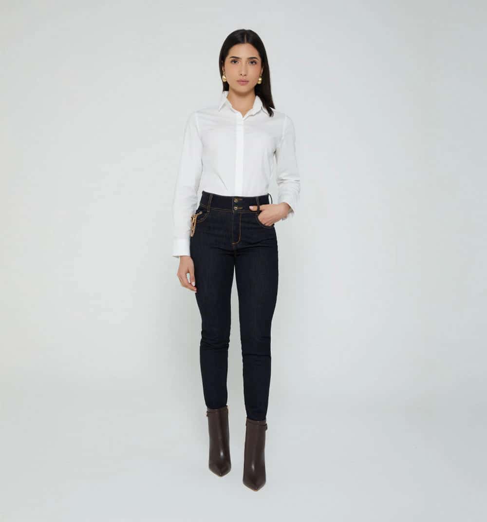 Jean skinny alto 5 bolsillos prendedor