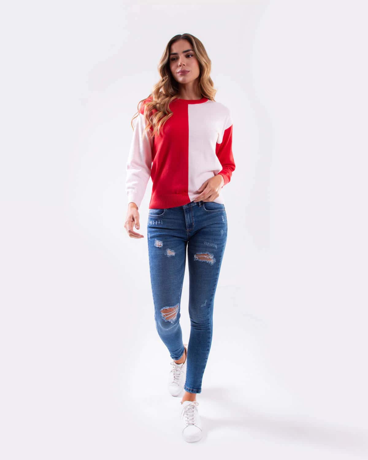 Sweater rojo-blanco para mujer