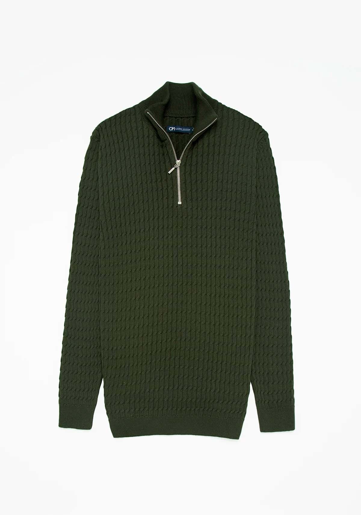 Saco Trenzado Half Zip Algodón Verde Militar