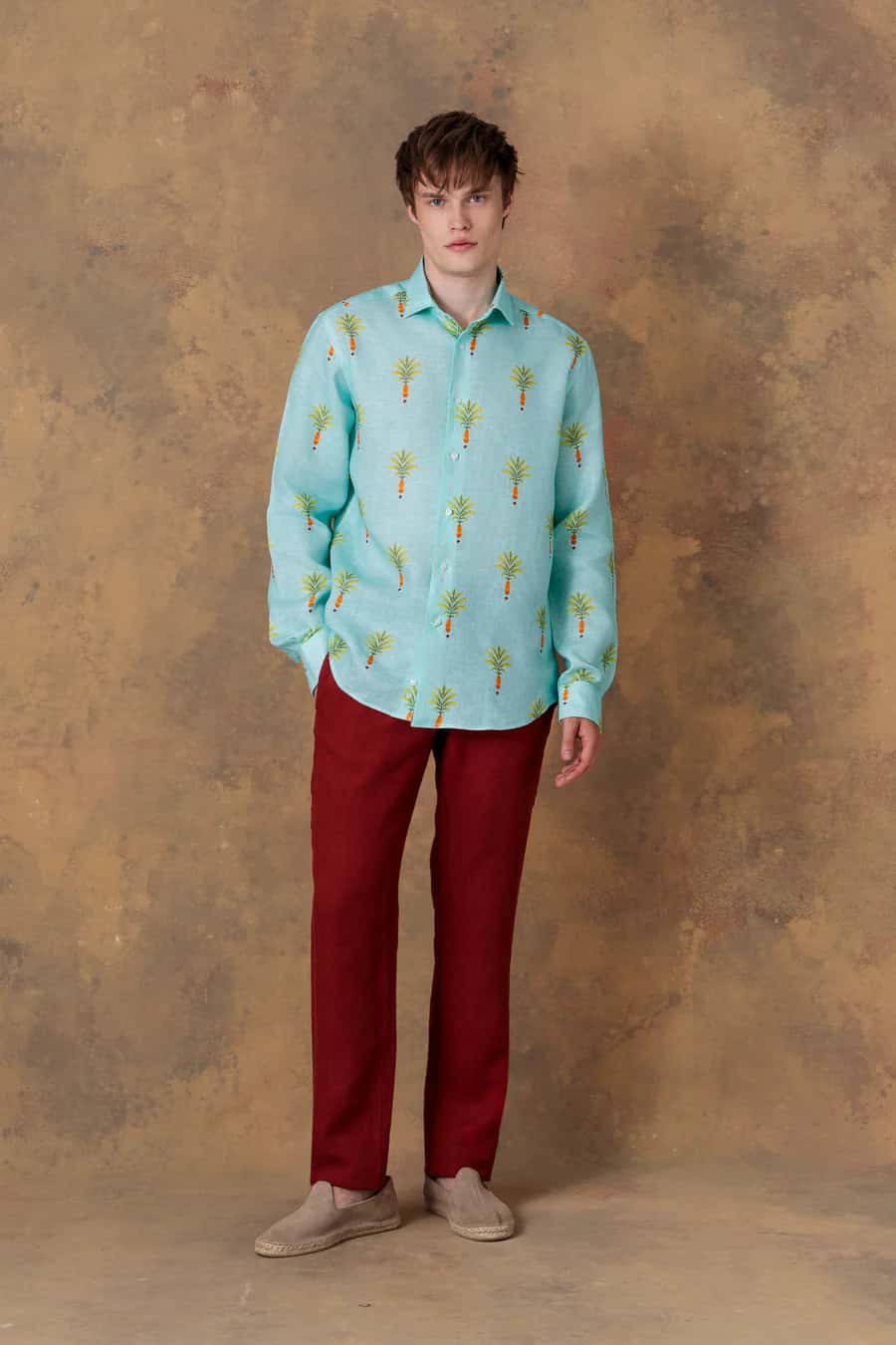 Men's shirt linen orfeo turquoise - miniatura 2