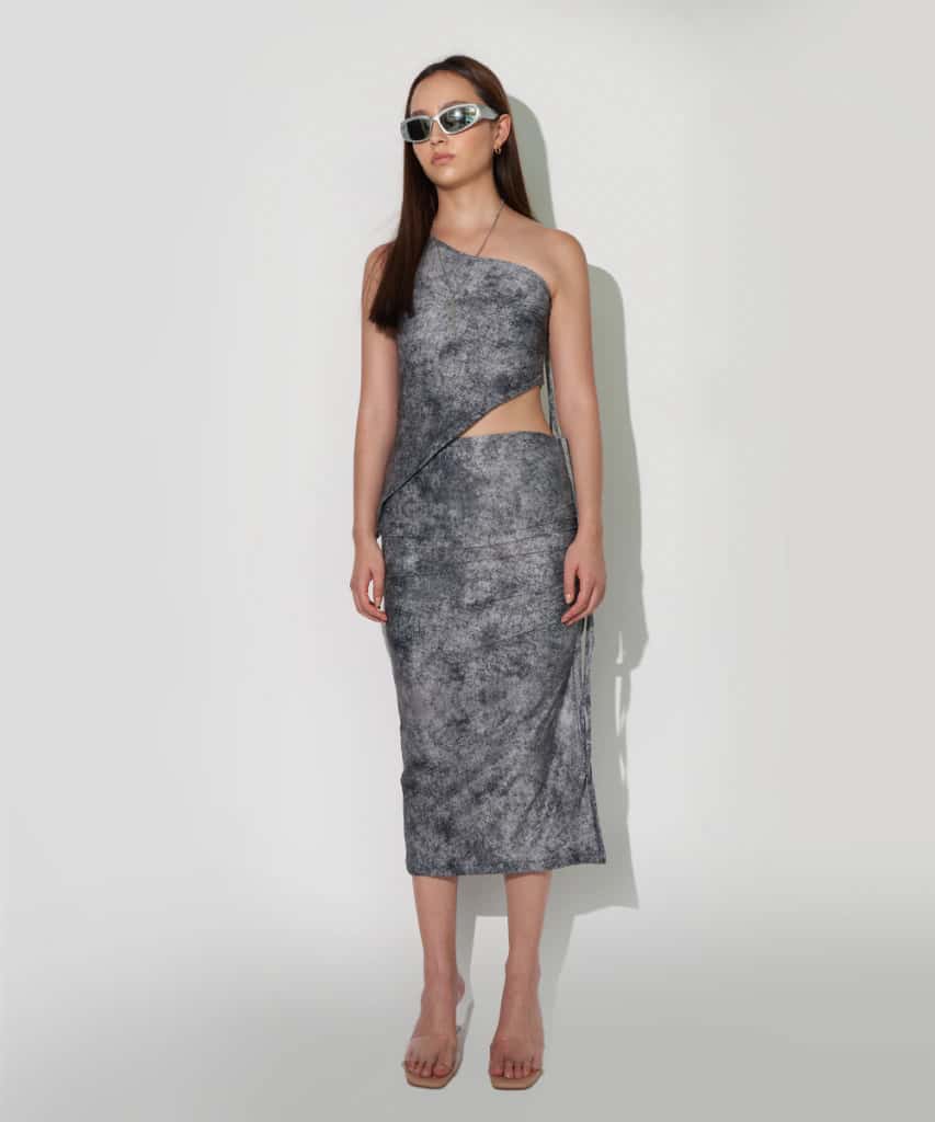 Drawstring Skirt Gray Denim