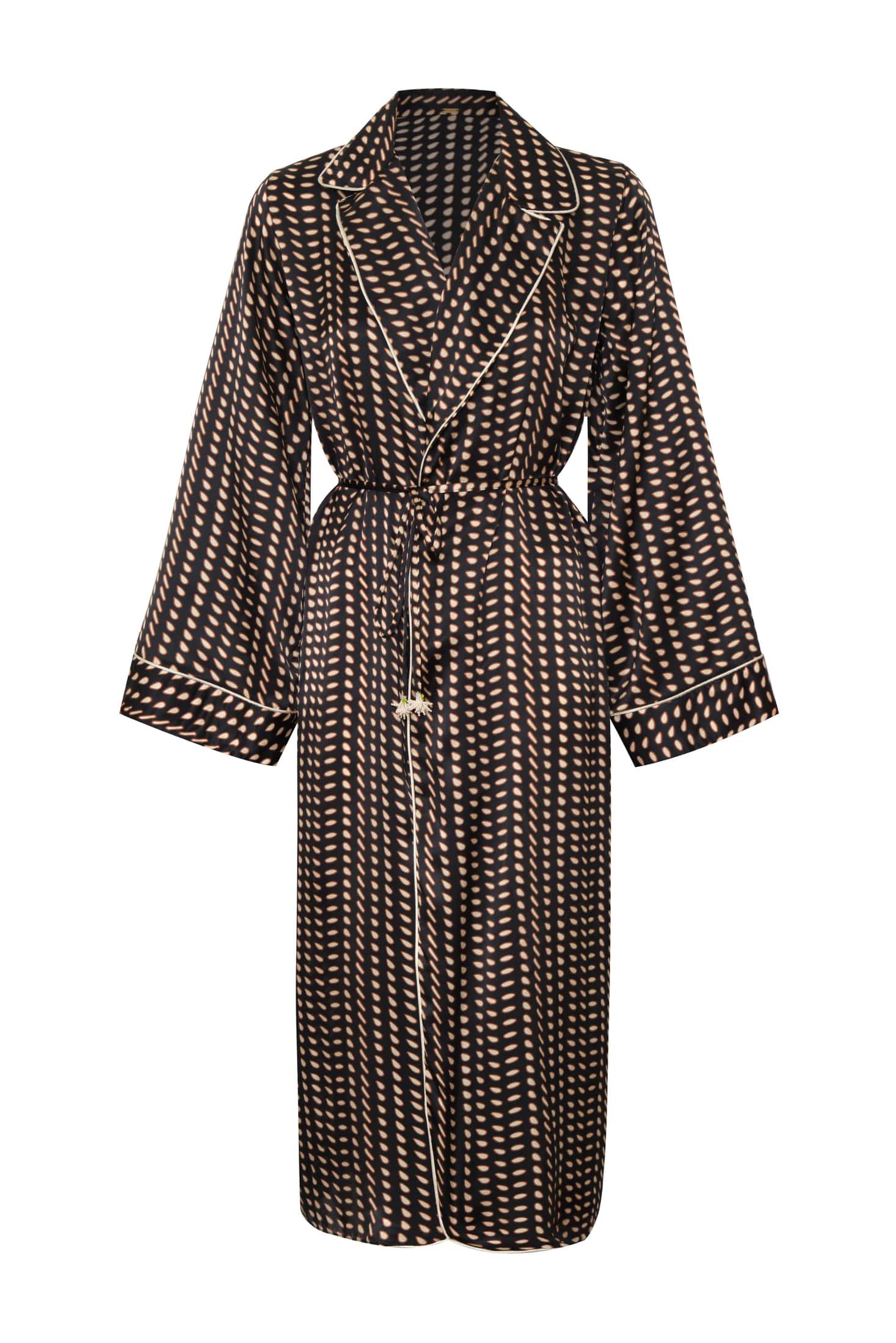 Western Satin Silk Kaftan / Black & Ivory Seeds - miniatura 1