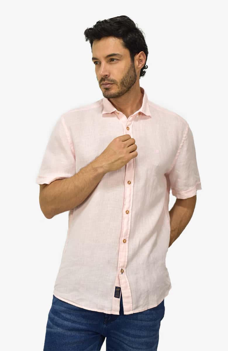 Camisa Manga Corta Lino Rosada para Hombre