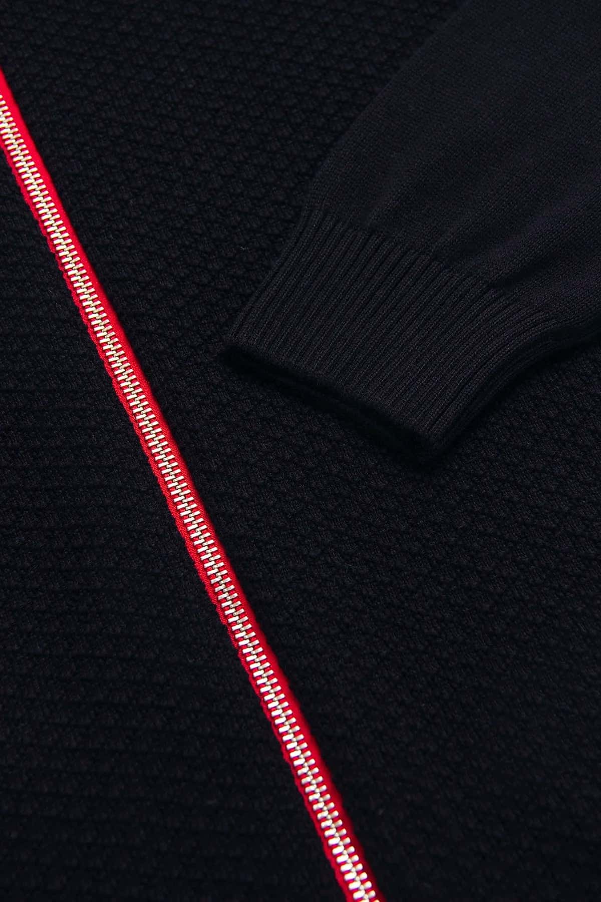 Chaqueta Punto Cierre Contraste Algodón Azul Oscuro - miniatura 3