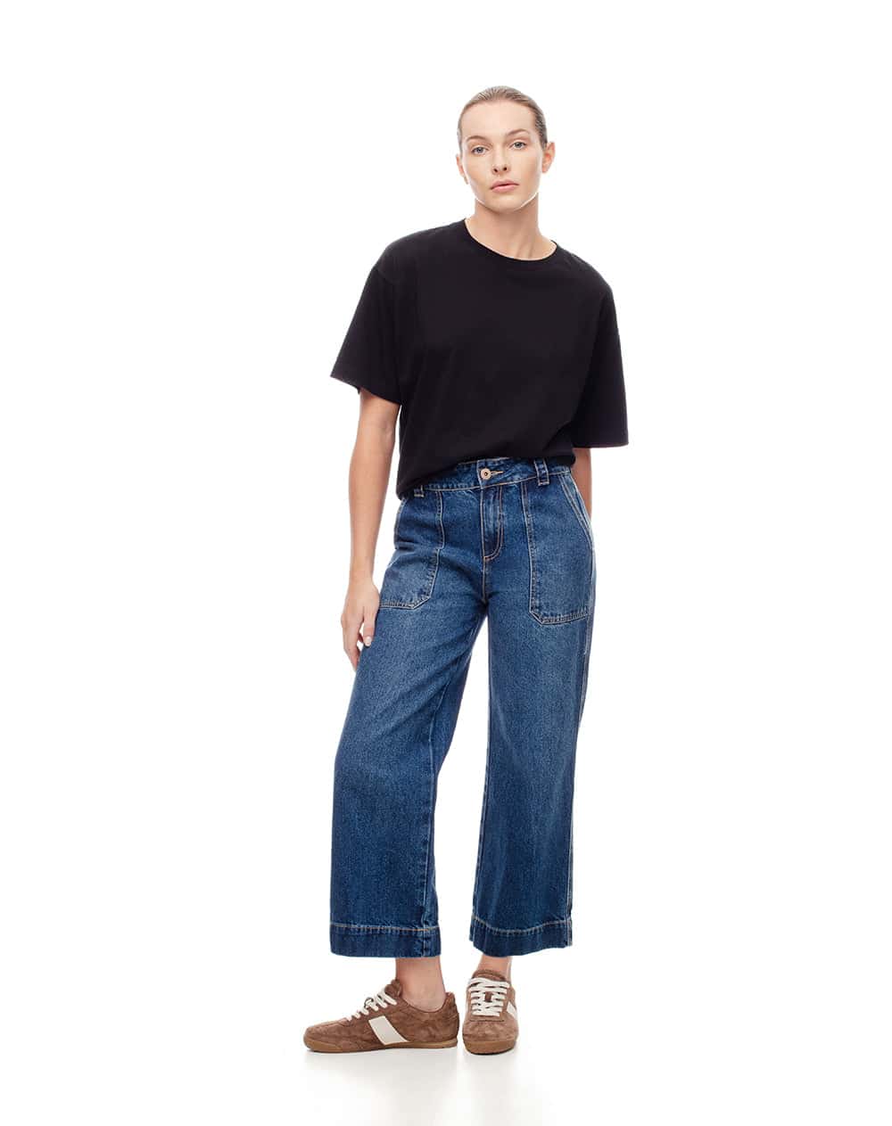 Jean culotte tiro medio índigo oscuro mujer