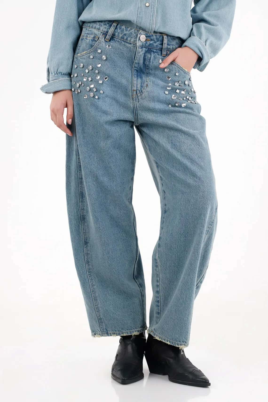 Jean Horseshoe con apliques brillantes para mujer