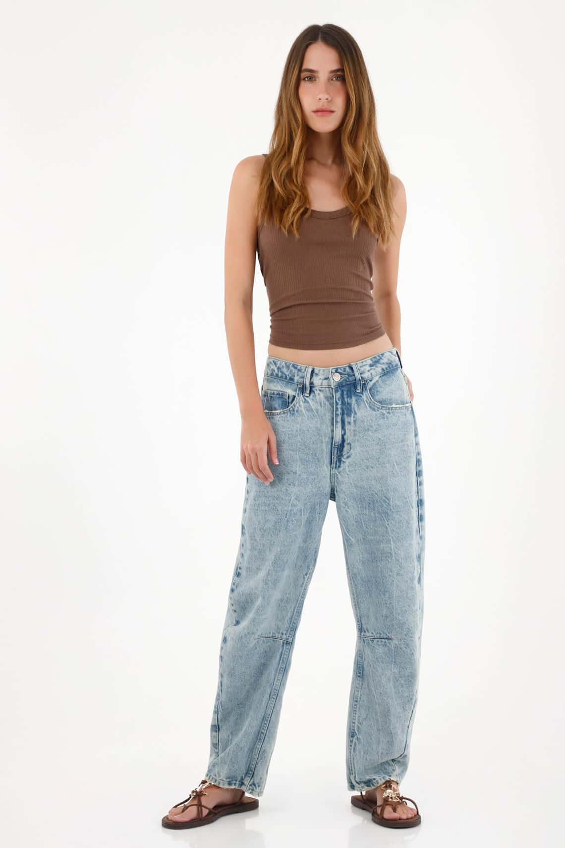 Jean Horseshoe de tiro bajo tono claro para mujer