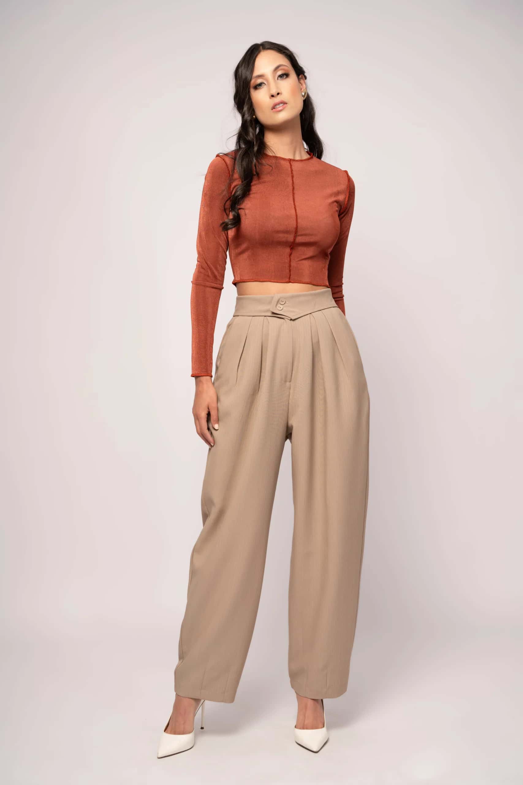 Pantalón Oriental Raya Tiza Camel
