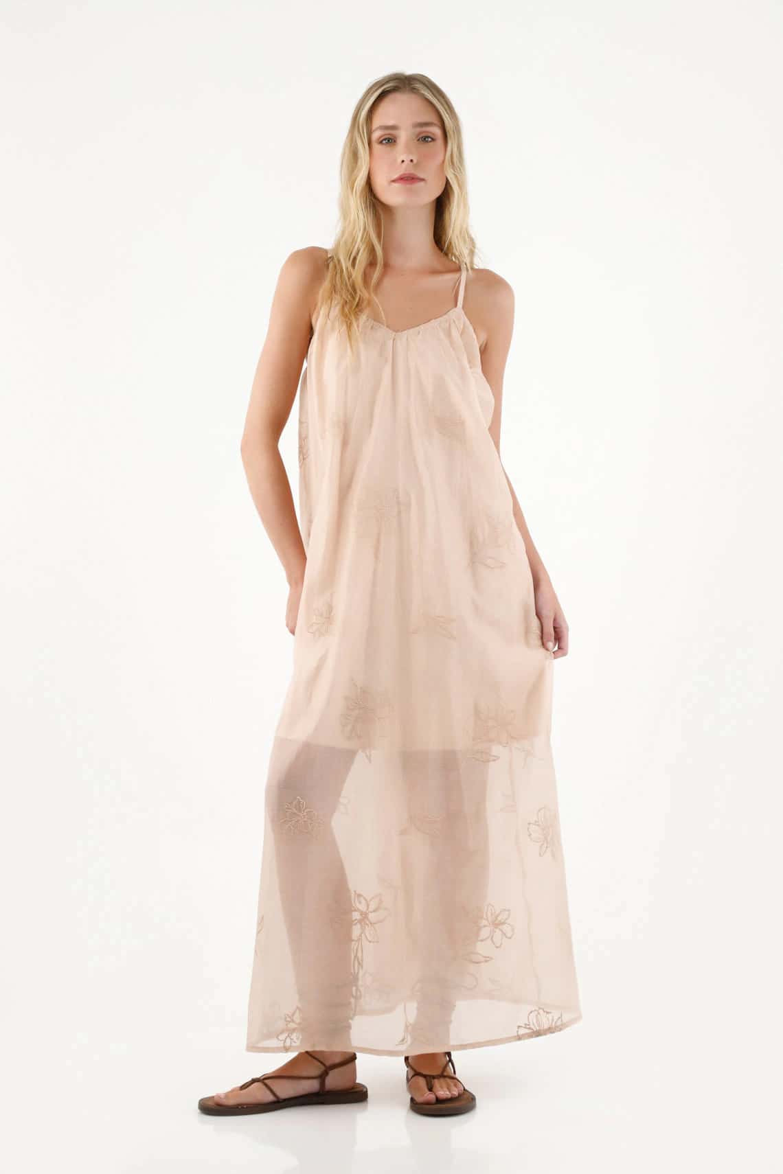 Vestido largo con trasparencia para mujer