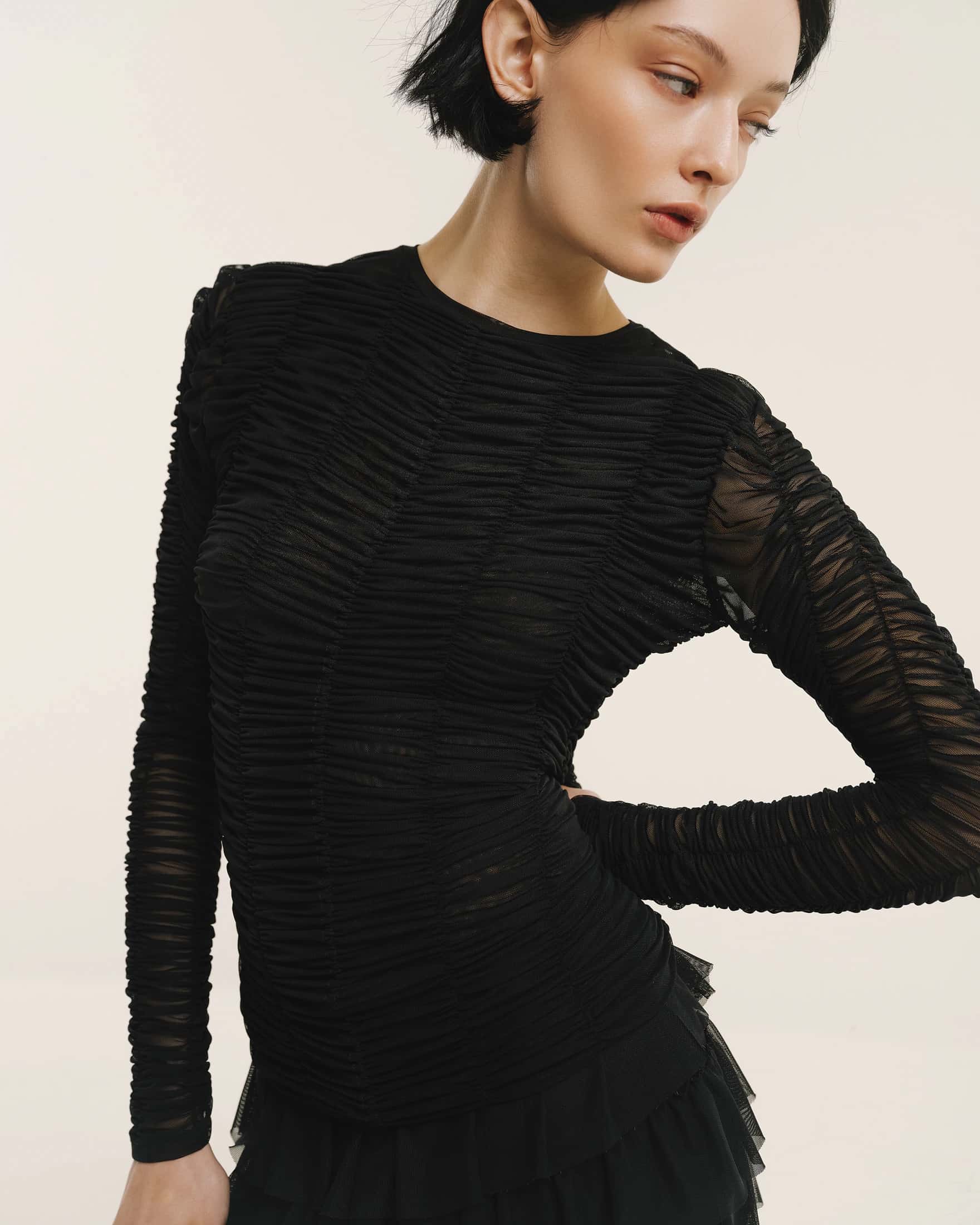 Ruched Tulle Round-Neck Top - miniatura 5