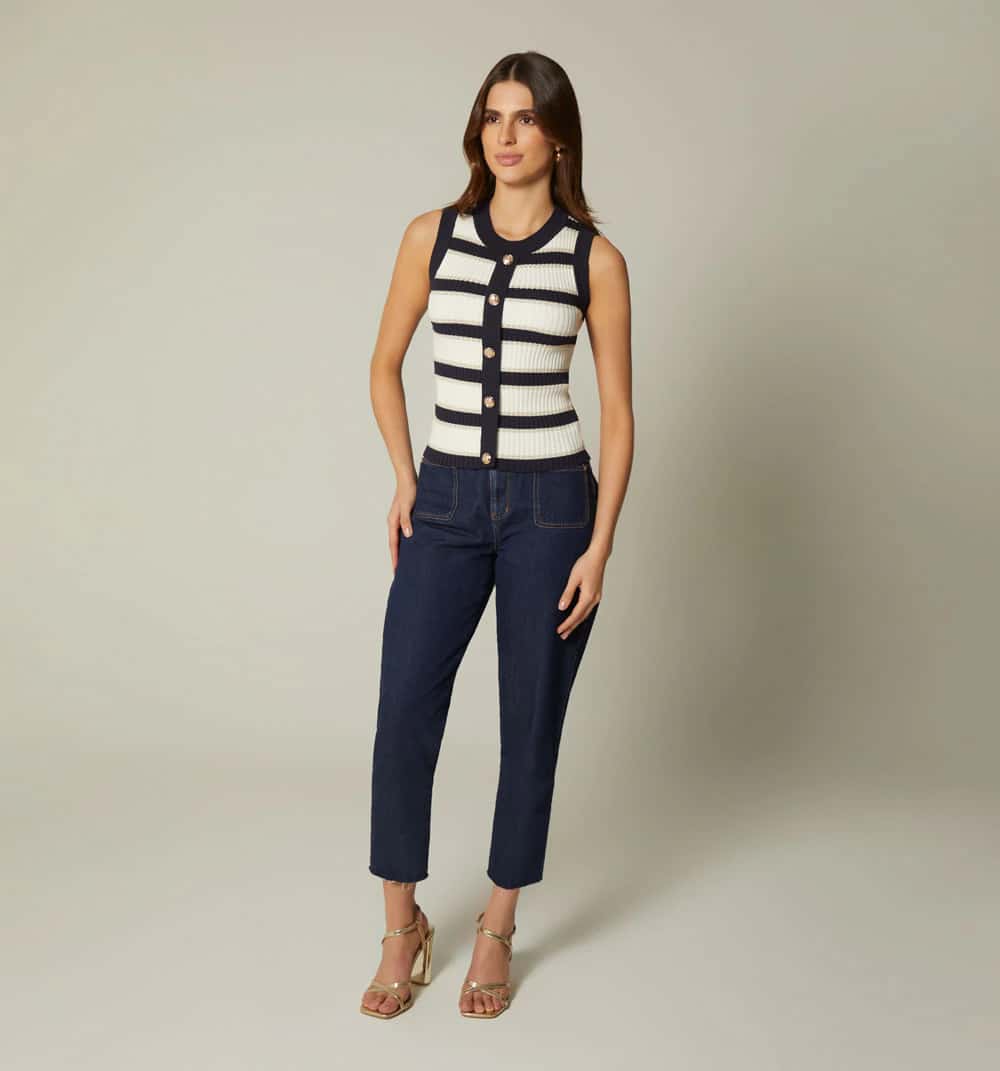 Jean girlfriend tiro alto bolsillos tapas