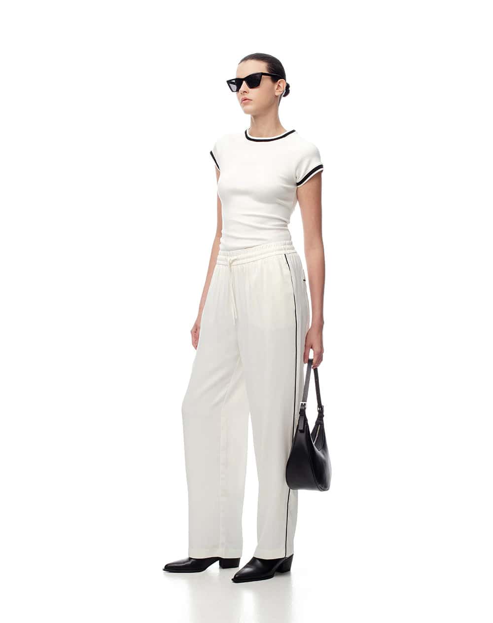 Pantalón tiro alto liviano blanco mujer