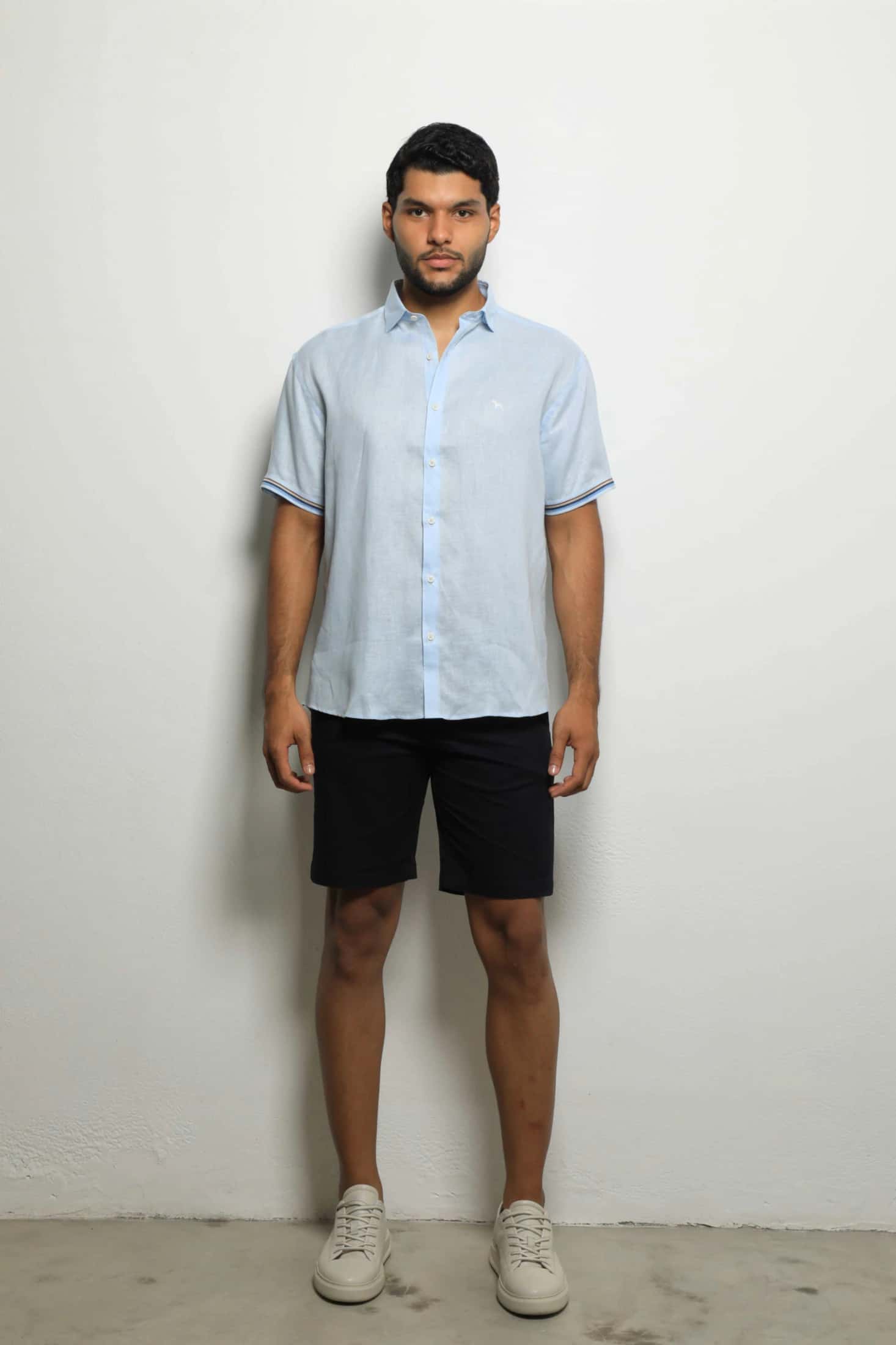 Camisa Manga Corta Lino Baby Blue (Modern Fit)