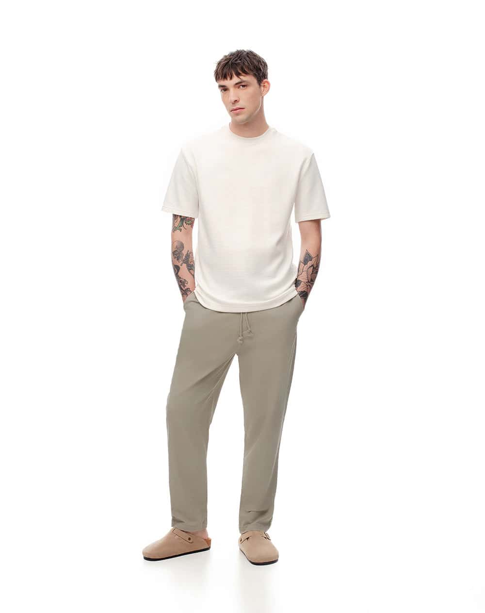 Pantalón regular drill algodón taupe hombre