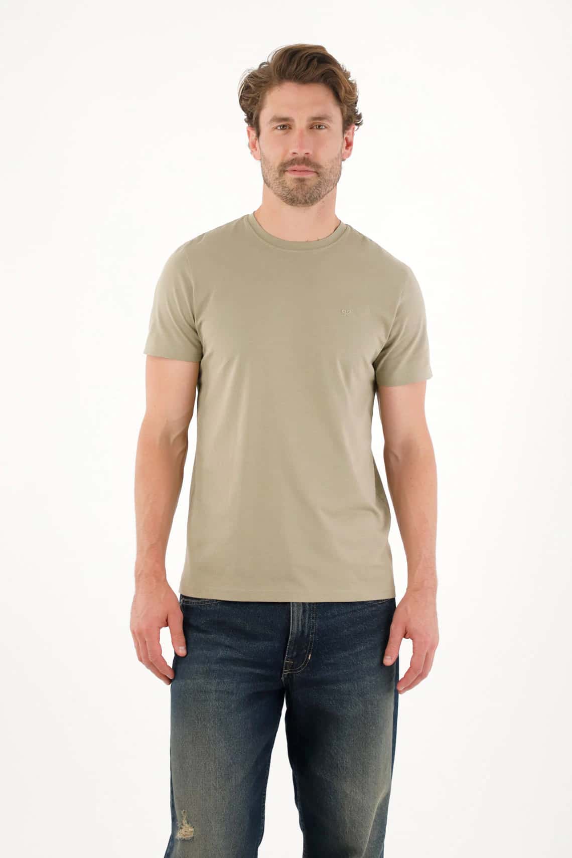 Camiseta manga corta con raqueta bordada verde para hombre