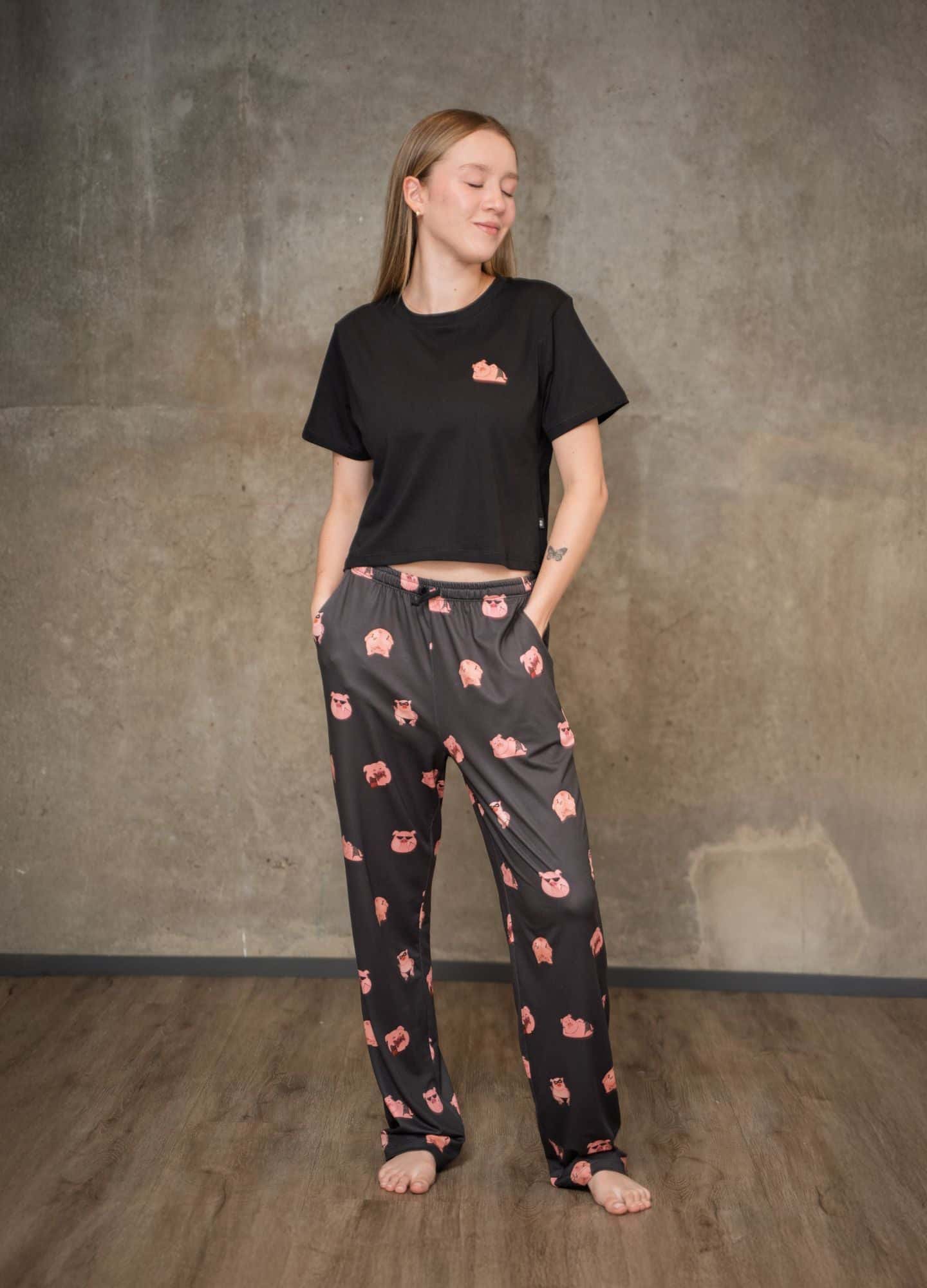 Conjunto Pantalón Cerditos - Negro