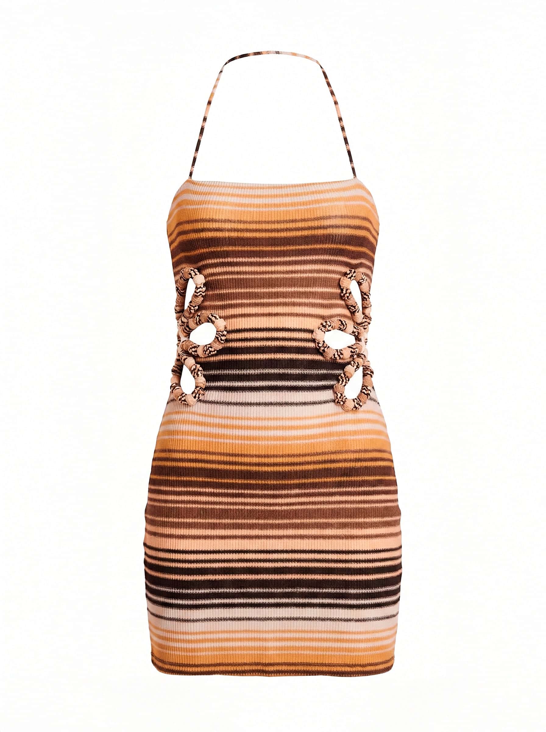ROSITA DRESS BROWN MULTI STRIPE