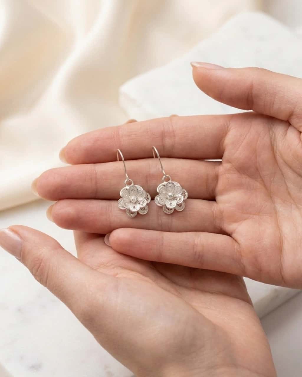 Arete Flor en Plata fIligrana