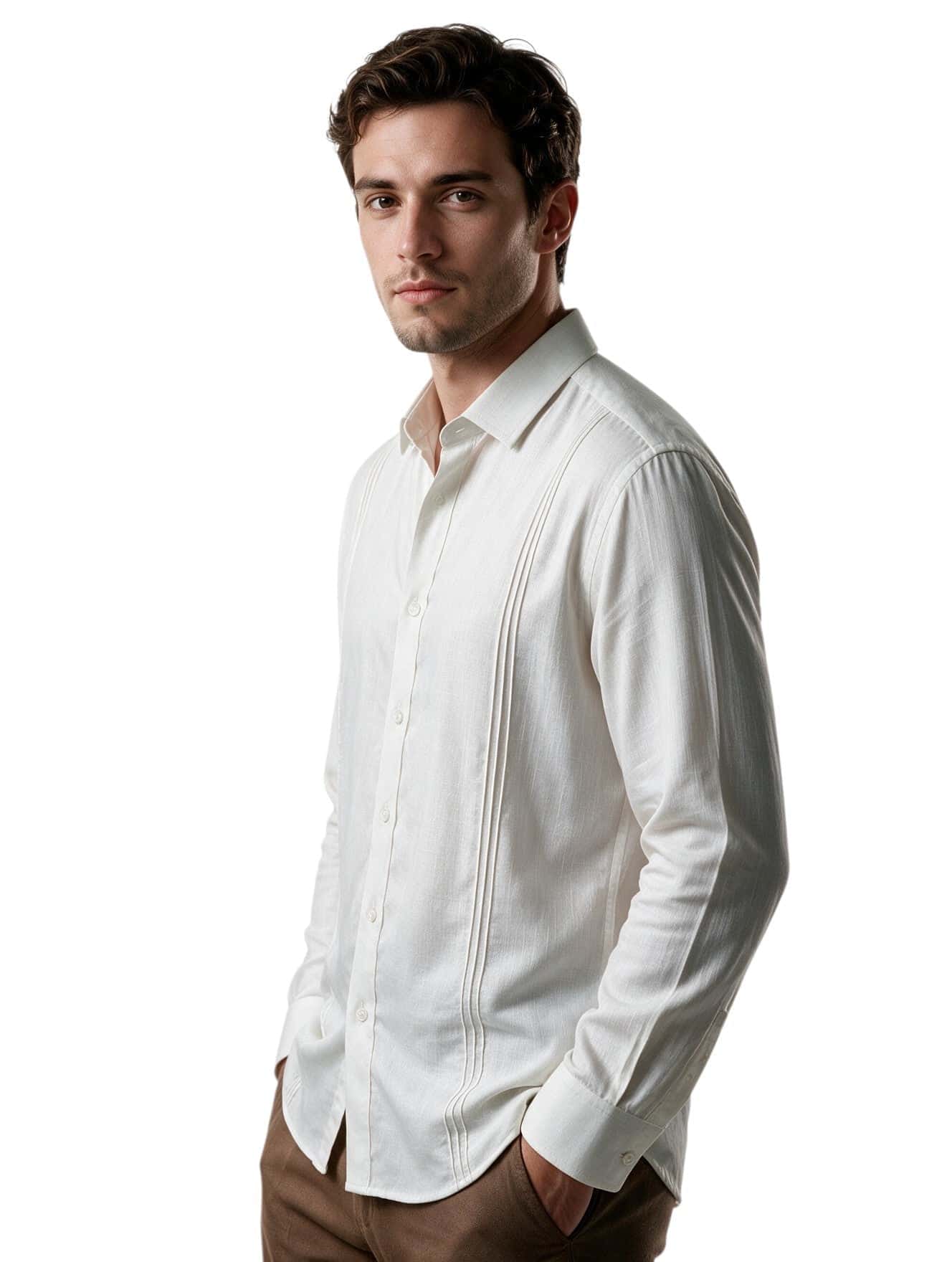 Guayabera blanca con alforzas - miniatura 3