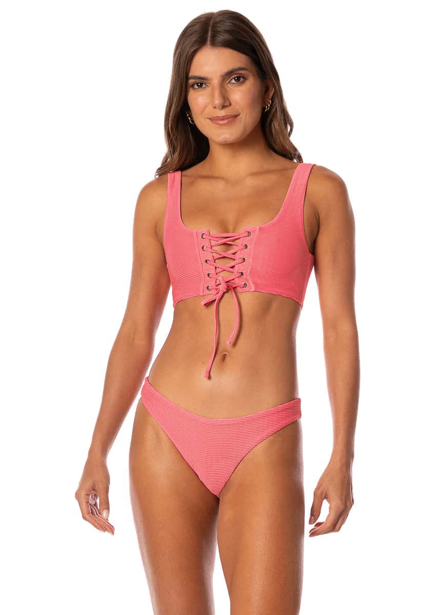 Maaji Coral Ripple Dazzle Lace Up Bralette Bikini Top