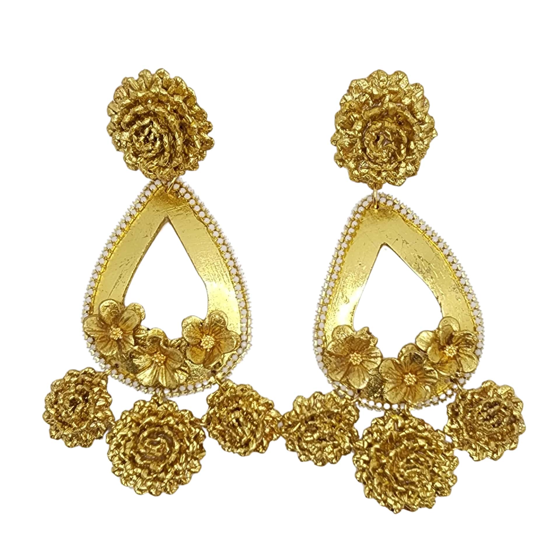 Golden Double Flower Earrings
