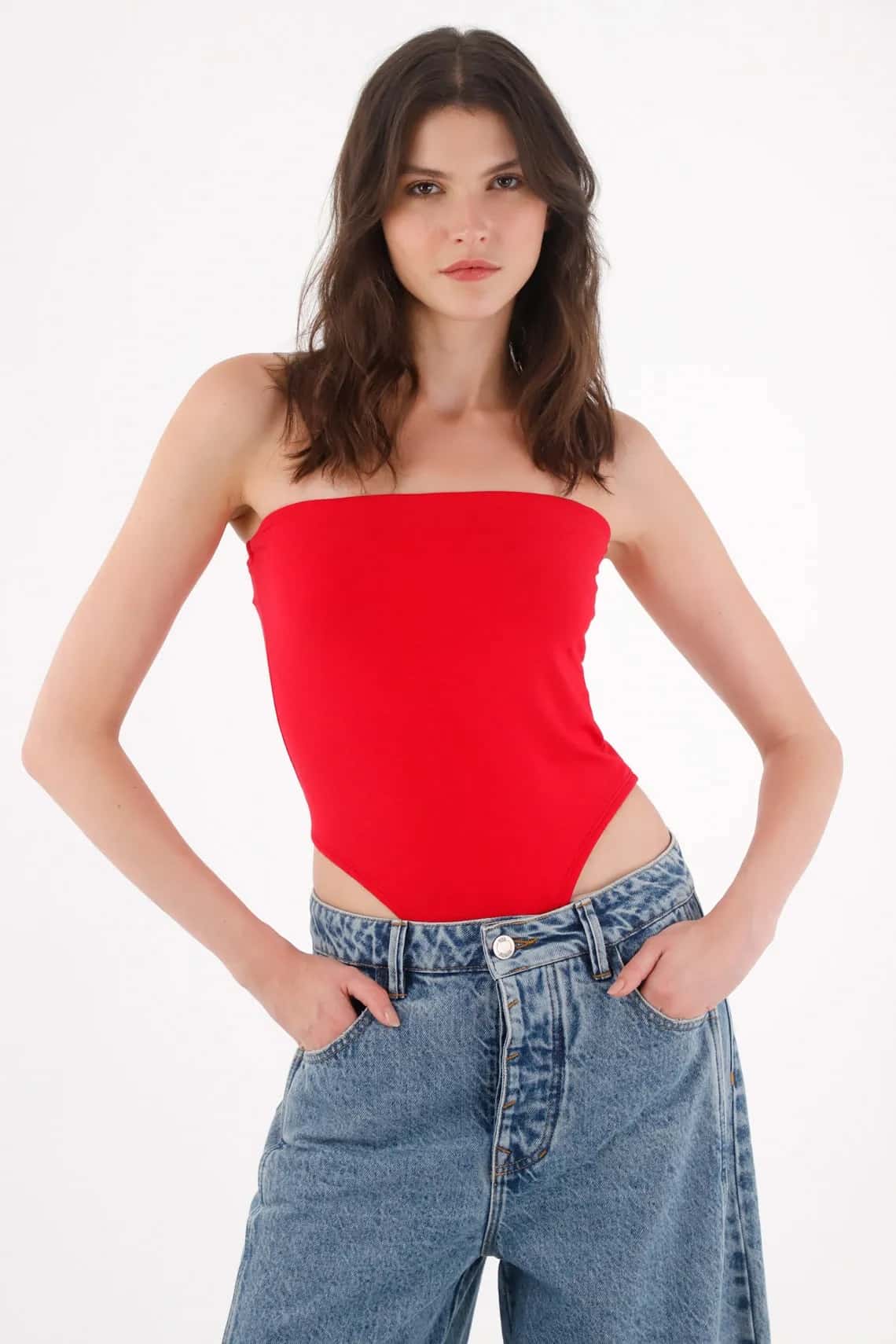 Body strapless rojo para mujer