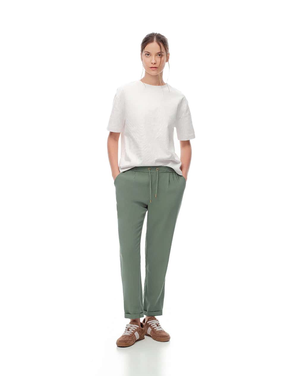 Pantalón recto tiro alto verde mujer