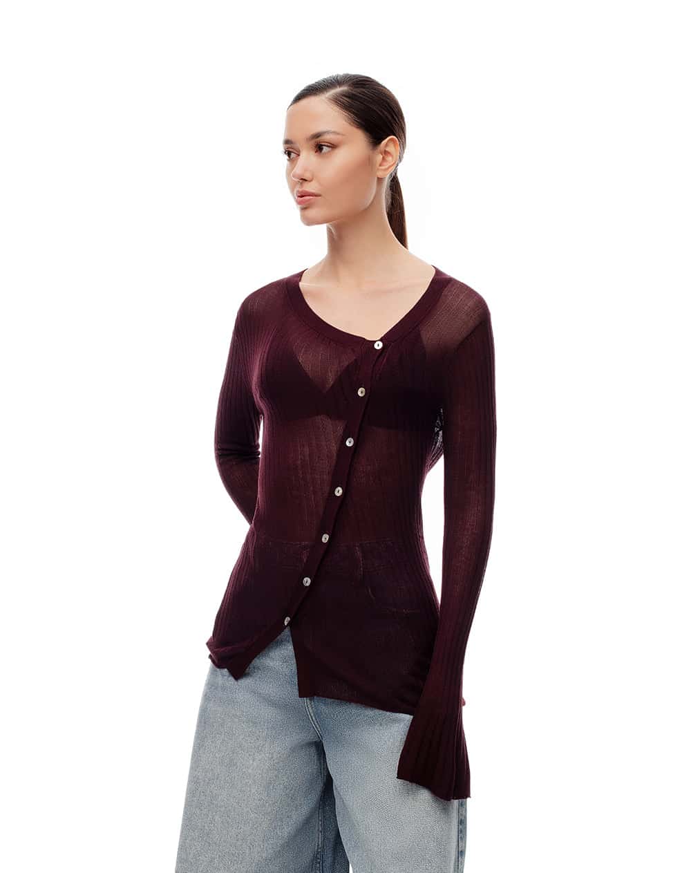 Buzo fitted perilla diagonal vinotinto mujer