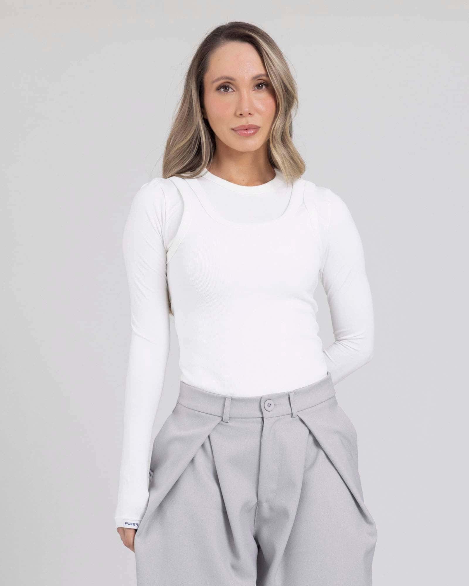Blusa manga larga dual essence marfil flexi FIBER
