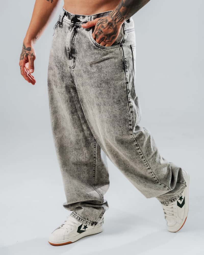 Jeans Baggy Básico Gris Lavado