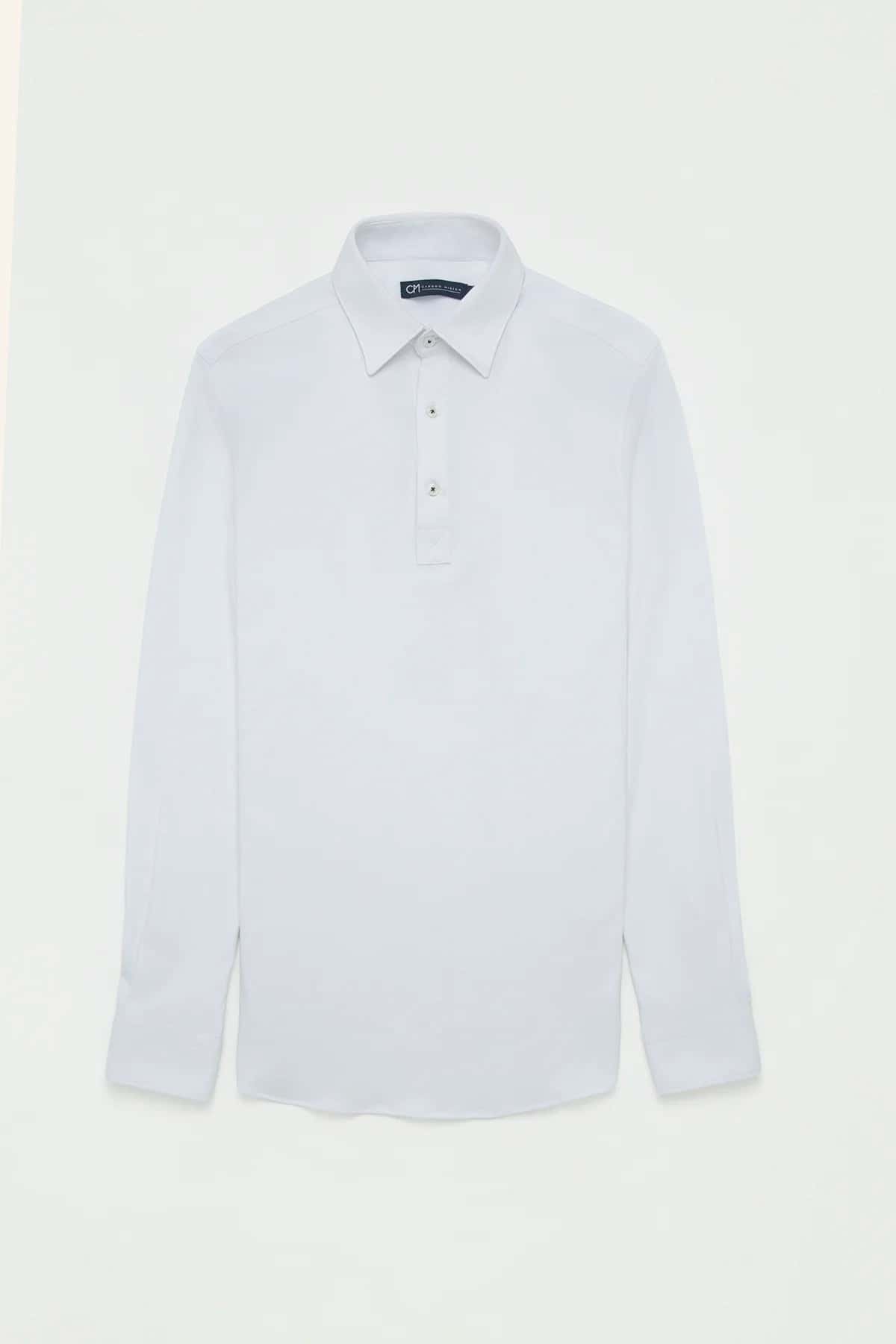 Camisa Piqué Polera Algodón Blanco