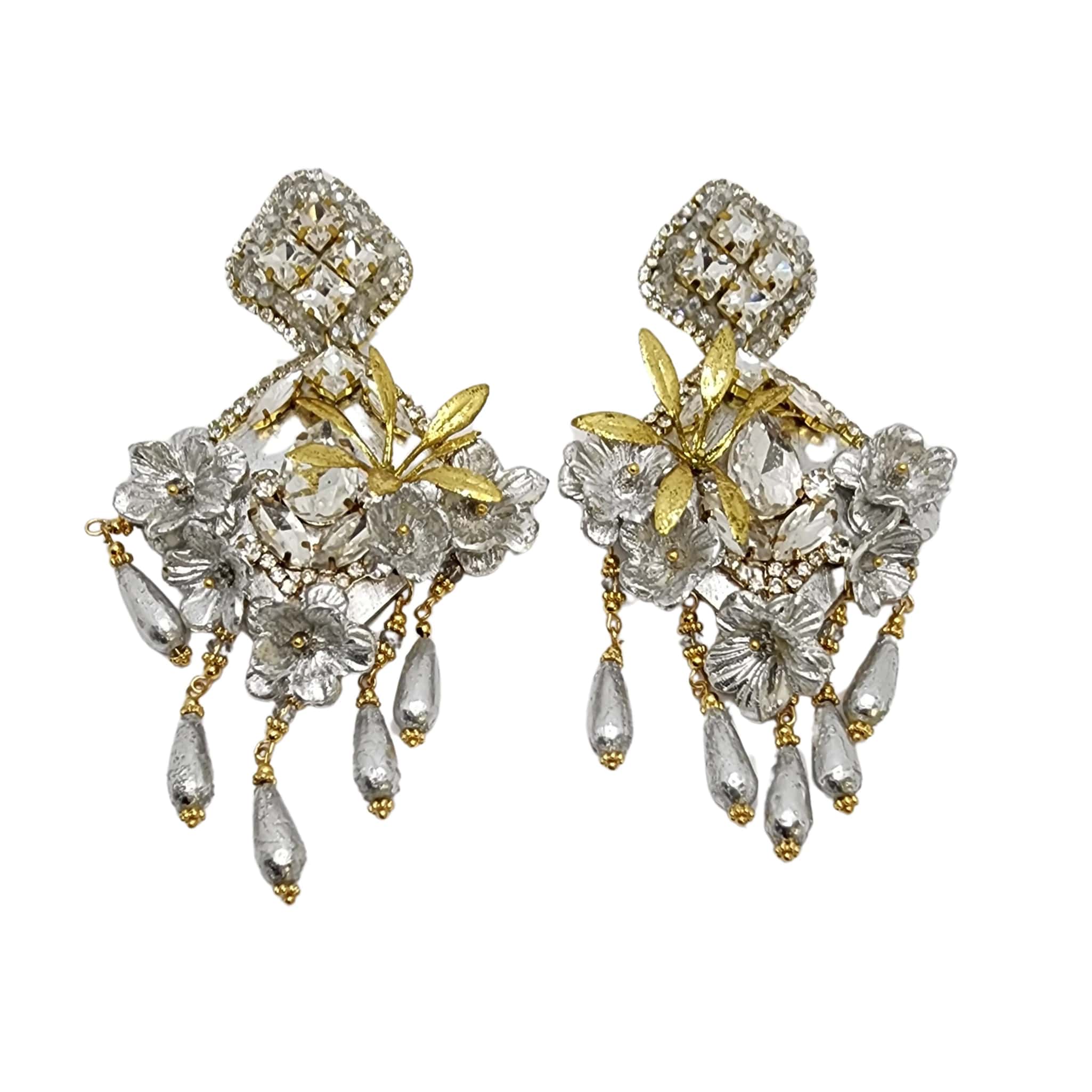 Silver Flower Waterfall Earrings