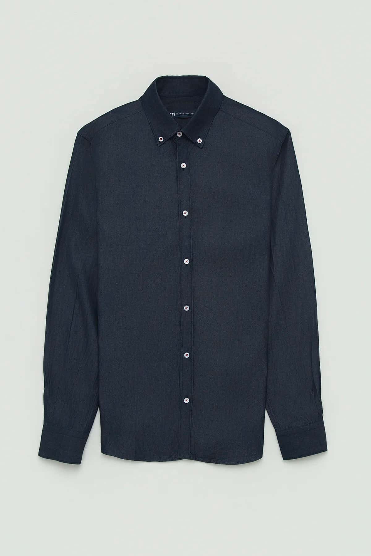Camisa Denim Botón Contraste Algodón Azul Oscuro