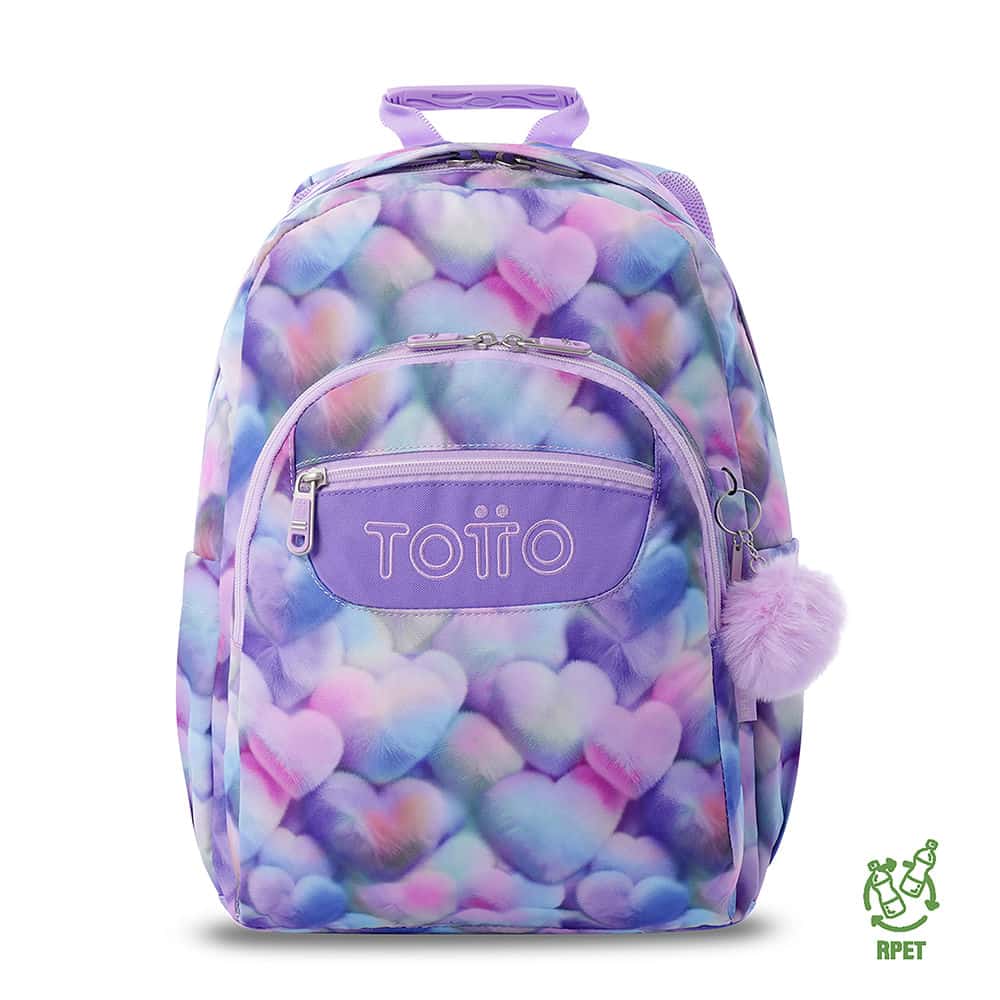 Morral Juvenil Porta PC 14" Acuarela Morado Con Corazones